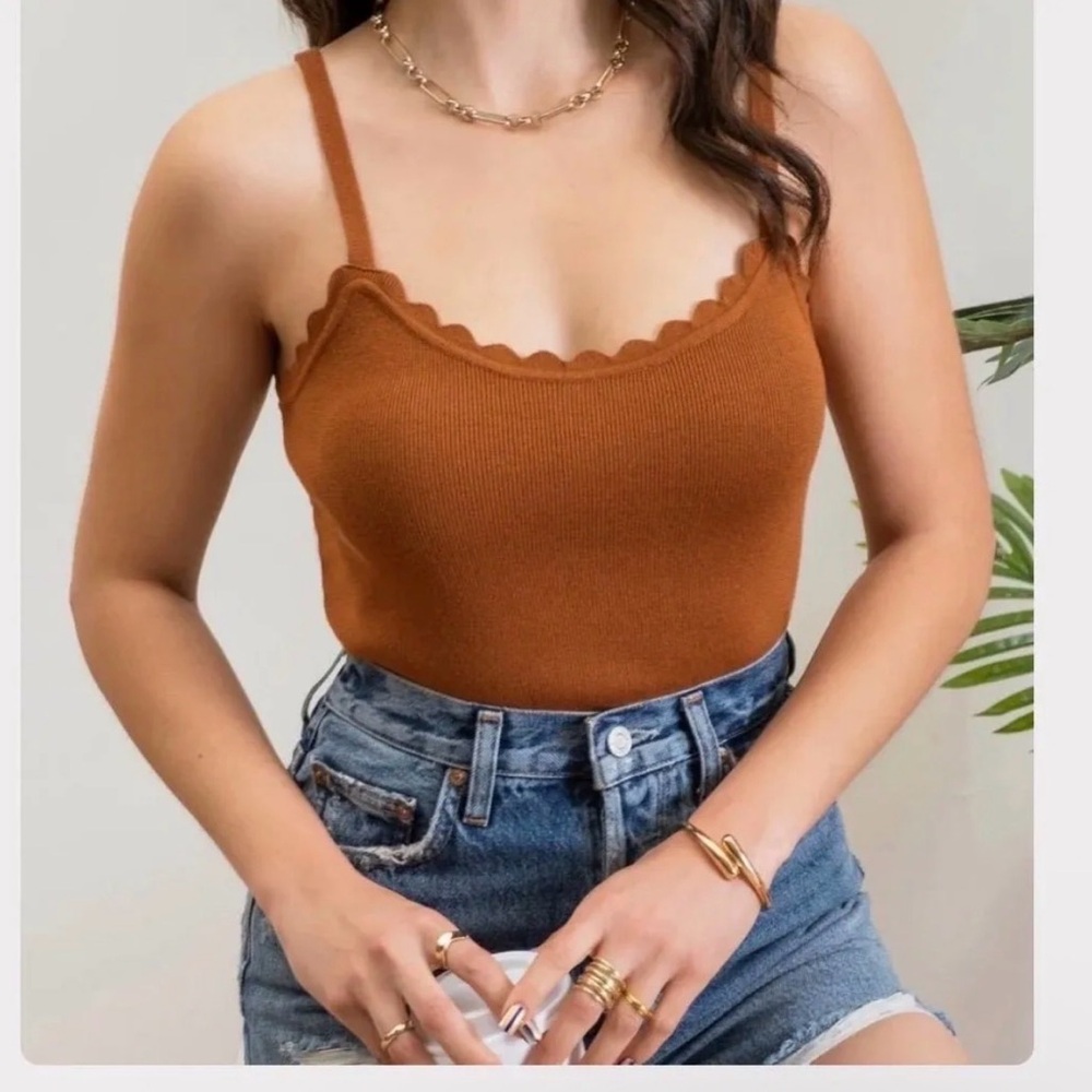 Elegant Scalloped Edge Camisole in Tan